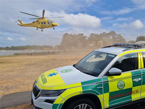Two paramedics were treating him when the <b>air</b> <b>ambulance</b> landed in the Burton Bradstock playing. . Air ambulance in bridport today